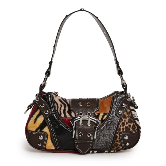 Animal print patchwork leather shoulder buckle bag tiger zebra leopard croc skin - Picture 2 of 5